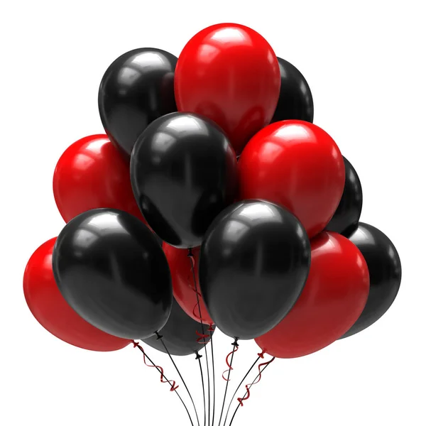 Balões Pretos Vermelhos Com Fitas Isoladas Sobre Fundo Branco Ilustração — Fotografia de Stock