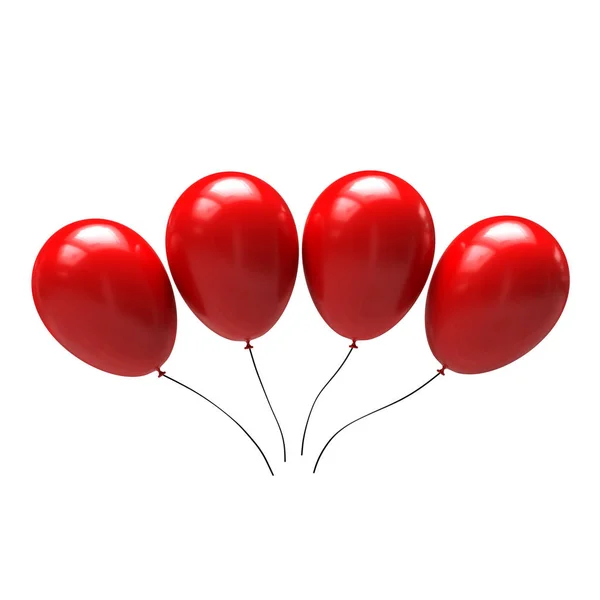 Röda Ballonger Isolerad Vit Bakgrund Illustration — Stockfoto