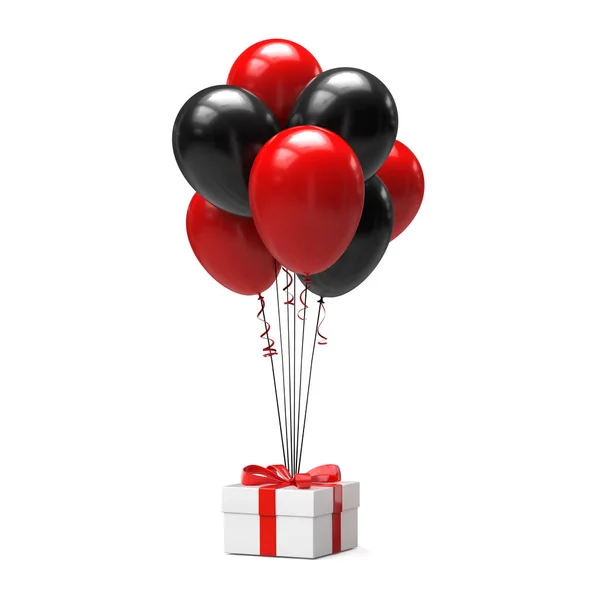 Black Red Balloons Gift Box Isolated White Background Illustration — Stock Photo, Image