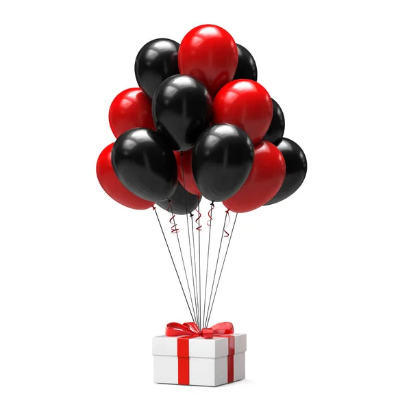 Black Red Balloons Gift Box Isolated White Background Illustration — Stock Photo, Image