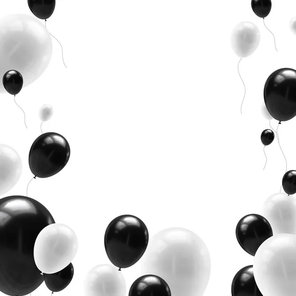 Balões Pretos Brancos Com Fitas Isoladas Sobre Fundo Branco Ilustração — Fotografia de Stock