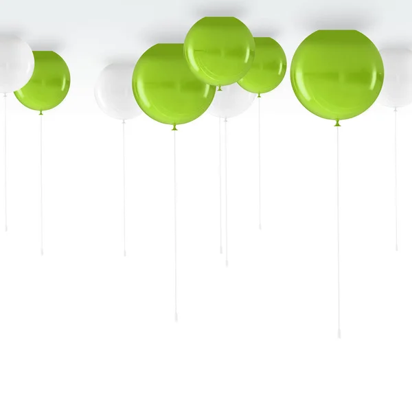Balões Verdes Brancos Isolados Sobre Fundo Branco Ilustração — Fotografia de Stock