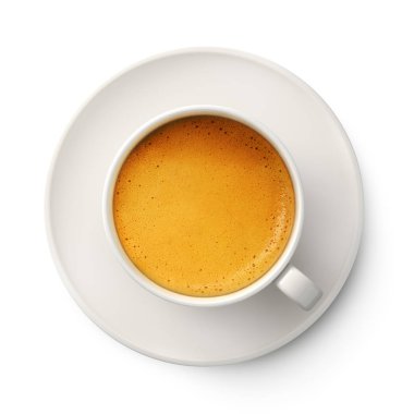 Kahve fincanı krem köpüklü beyaz arka plan üzerinde izole. 3D çizim