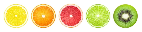 Frukt Skivor Banner Isolerad Vit Bakgrund — Stockfoto