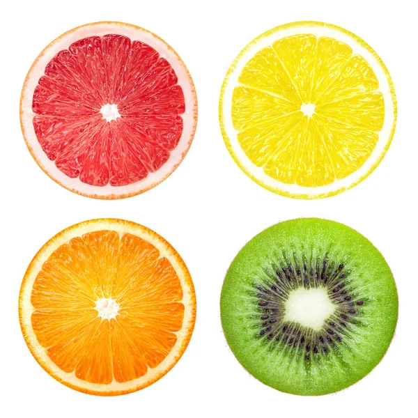 Lemon Grapefruit Kiwi Orange Slice Fruit Isolated White Background — Stock Photo, Image