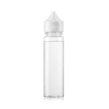 Beyaz arka plan üzerinde izole Vape şeffaf şişe