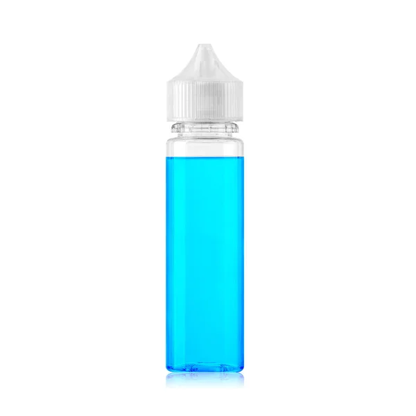 Vape Bouteille Transparente Avec Liquide Bleu Isolé Sur Fond Blanc — Photo