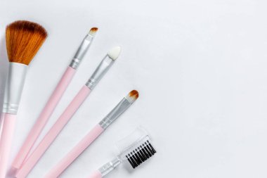 Beyaz arka plan üzerinde izole çeşitli makyaj fırçaları