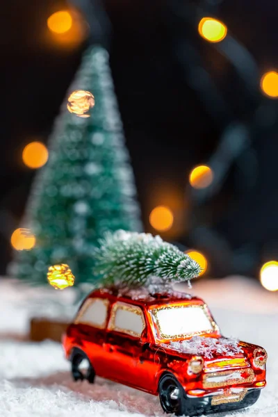 Noel Arka Plan Yeni Yıl Için Hazırlanıyor Noel Ağacı Karda — Stok fotoğraf