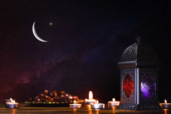 Muslim Feast Holy Month Ramadan Kareem Beautiful Background Shining Lantern — Stock Photo, Image