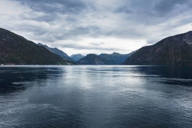Norveç fiyordu görünümünü bulutlu bir günde