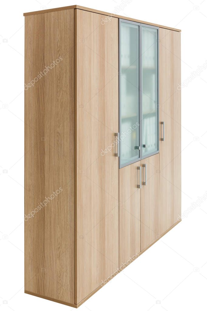 wooden bookcase on white background