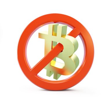 bir beyaz arka plan 3d resim, 3d render üzerinde Bitcoin yasağı 