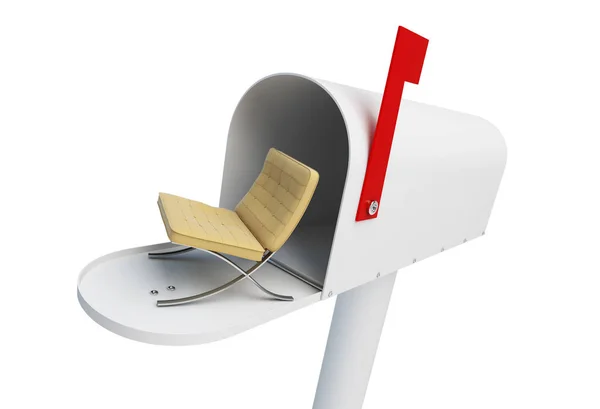 Mailbox Fashionable Armchair White Background Illustration Rendering — Stock Photo, Image