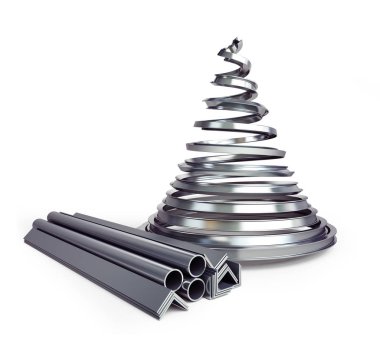 Bir beyaz arka plan 3d resim, 3d render metal köknar ağacı