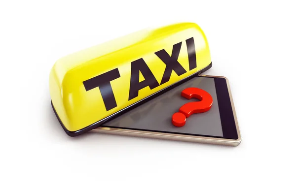 Taksi Telefonu Soru Işareti Üzerinde Bir Beyaz Arka Plan Resim — Stok fotoğraf