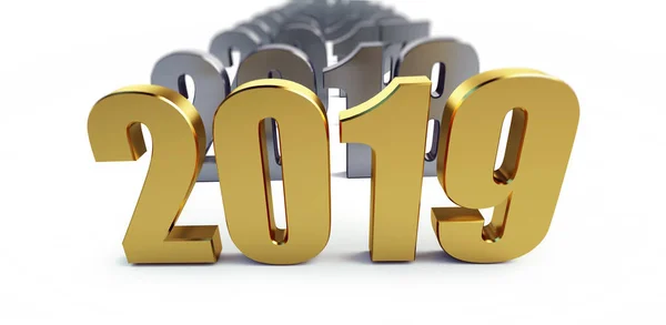 Nový Rok 2019 Bílém Pozadí Ilustrace Vykreslování — Stock fotografie