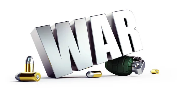 Guerra Texto Confronto Militar Mundo Fundo Branco Ilustração Renderização — Fotografia de Stock
