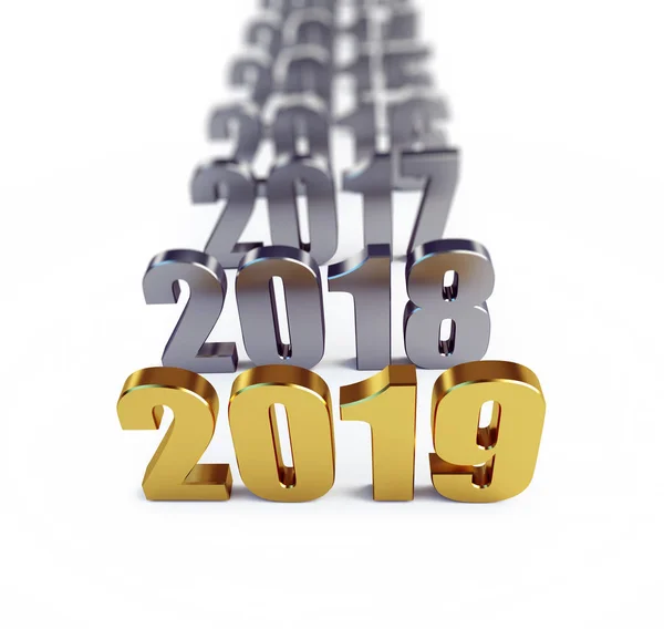 Nieuwjaar 2019 Een Witte Achtergrond Illustratie Rendering — Stockfoto