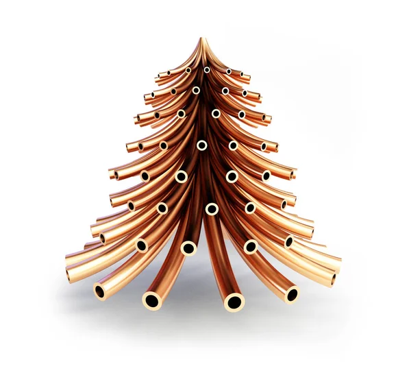 Árvore Natal Tubos Cobre Sobre Fundo Branco Ilustração Renderização — Fotografia de Stock