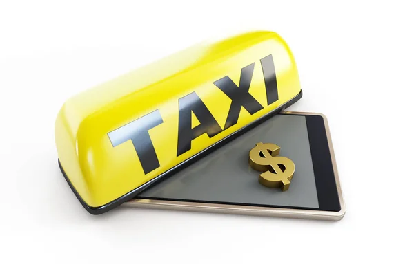 Taxi Smartphone Dollaro Segno Sfondo Bianco Illustrazione Rendering — Foto Stock