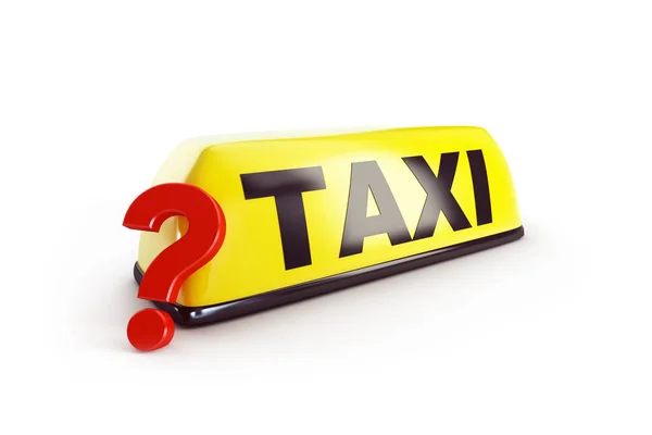 Taxi Volbou Otazník Bílém Pozadí Ilustrace Vykreslování — Stock fotografie