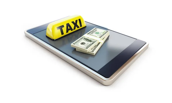 Taxi smartphone dollar op een witte achtergrond 3d illustratie, 3D-rendering — Stockfoto