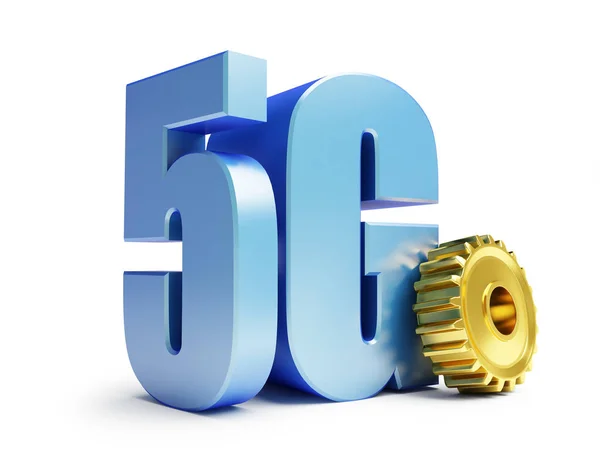 5G internet ingranaggi dorati Illustrazione 3D, rendering 3D — Foto Stock