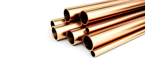 Copper metal pipes on white background. 3d Illustrations — Stock Photo, Image