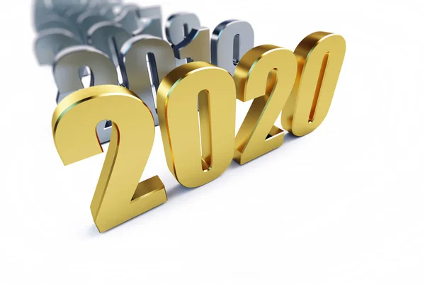 Nový rok 2020 na bílém pozadí 3D ilustrace, 3D vykreslování — Stock fotografie