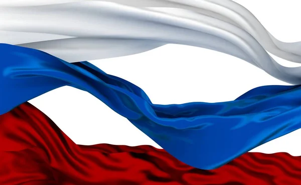 Ilustración 3d de cintas de bandera tricolor rusas ondeando - Aislado — Foto de Stock