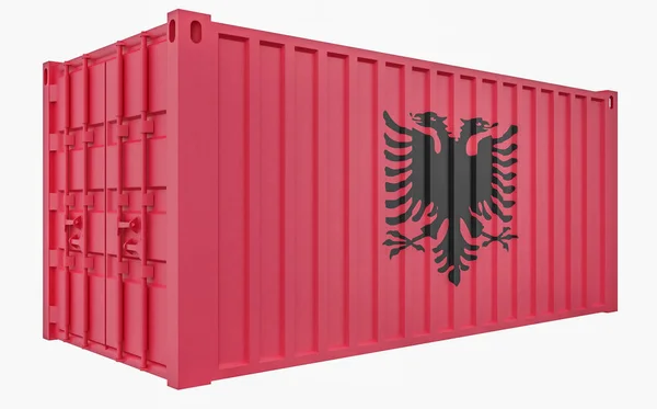 3D ilustrace kontejneru nákladu s albánským praporkem — Stock fotografie