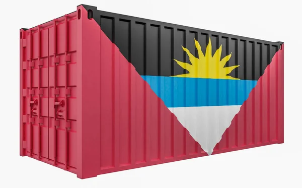 Ilustración 3D del contenedor de carga con bandera de Antigua y Barbuda — Foto de Stock