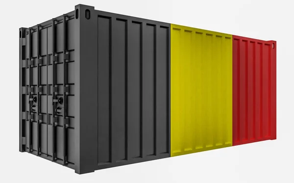 Illustration 3D du conteneur de fret avec drapeau belge — Photo