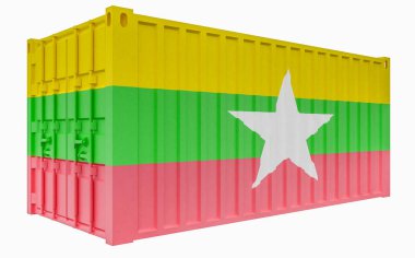 Burma ile Kargo Konteyner 3d İllüstrasyon - Myanmar Bayrağı