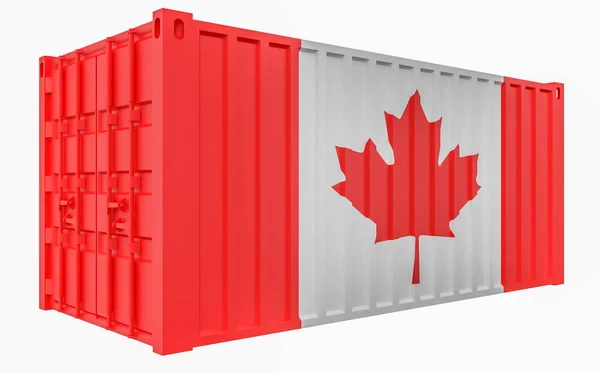 Kanada Bayrağı ile Kargo Konteyner 3d İllüstrasyon — Stok fotoğraf