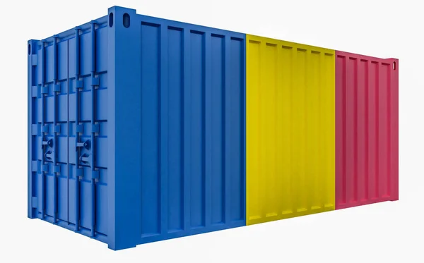 Ilustracja 3D kontenera Cargo z Czadu flag — Zdjęcie stockowe