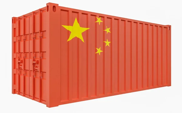 Ilustração 3D do recipiente de carga com bandeira da China — Fotografia de Stock