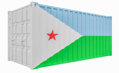 Cibuti Bayraklı Kargo Konteyner3d İllüstrasyon