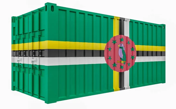 Ilustración 3D del contenedor de carga con bandera de Dominica —  Fotos de Stock