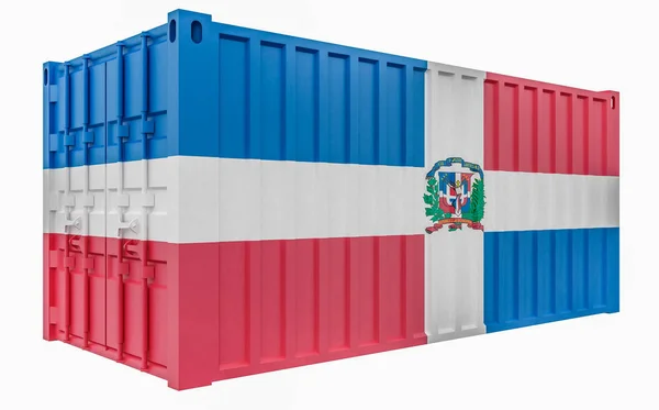 Ilustración 3D del contenedor de carga con bandera de República Dominicana — Foto de Stock