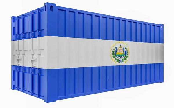 Ilustración 3D del contenedor de carga con bandera de El Salvador — Foto de Stock