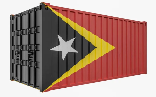3D Illustration des Frachtcontainers mit Osttimor-Flagge — Stockfoto