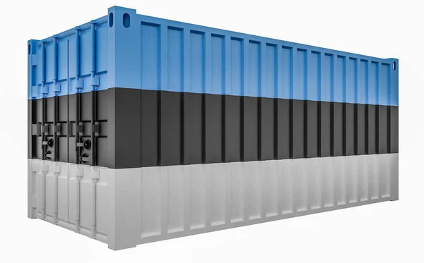 Illustrazione 3D del contenitore di carico con bandiera estone — Foto Stock