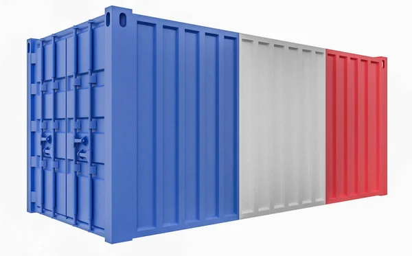 3D иллюстрация грузового контейнера с флагом Франции — стоковое фото