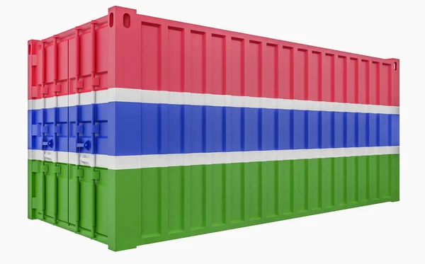 Ilustración 3D del contenedor de carga con bandera de Gambia —  Fotos de Stock