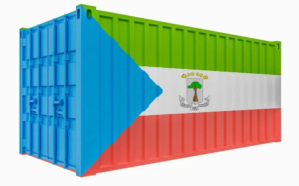 Ilustración 3D del contenedor de carga con bandera de Guinea Ecuatorial —  Fotos de Stock