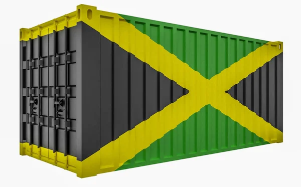 3D illustratie van cargo container met Jamaica vlag — Stockfoto