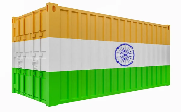 3D illustratie van cargo container met India vlag — Stockfoto