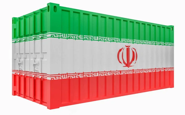 3D-иллюстрация грузового контейнера с иранским флагом — стоковое фото